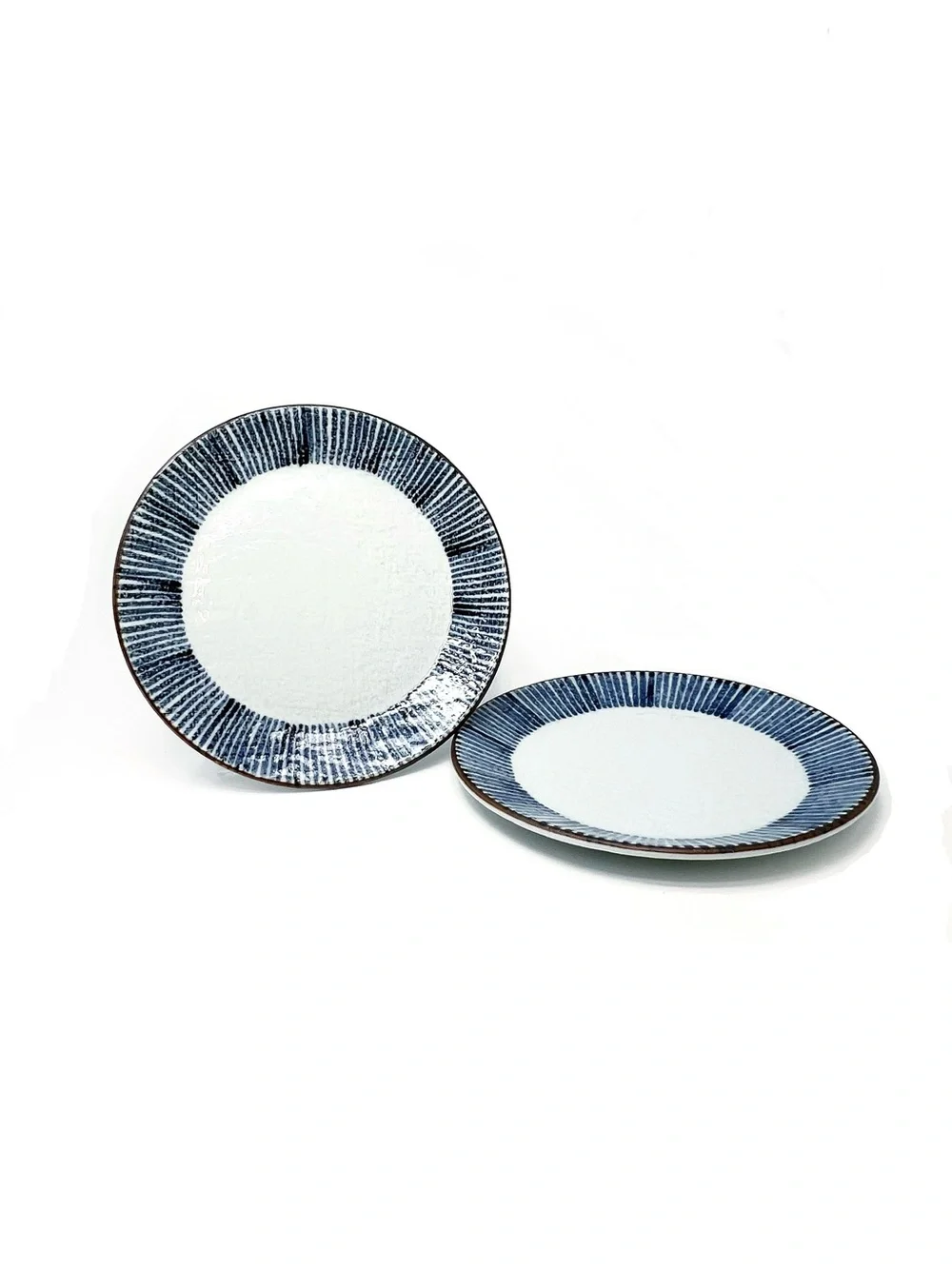 Mingei by Fitz & Floyd Set of Two Stoneware Dinner Plates Blue Tokusa 1970s EUC